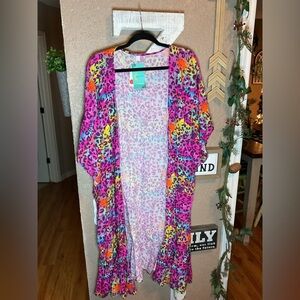 Sunshine & Rodeos Multi Colored Leopard Kimono Ruffled Hem Women’s One Size NWT